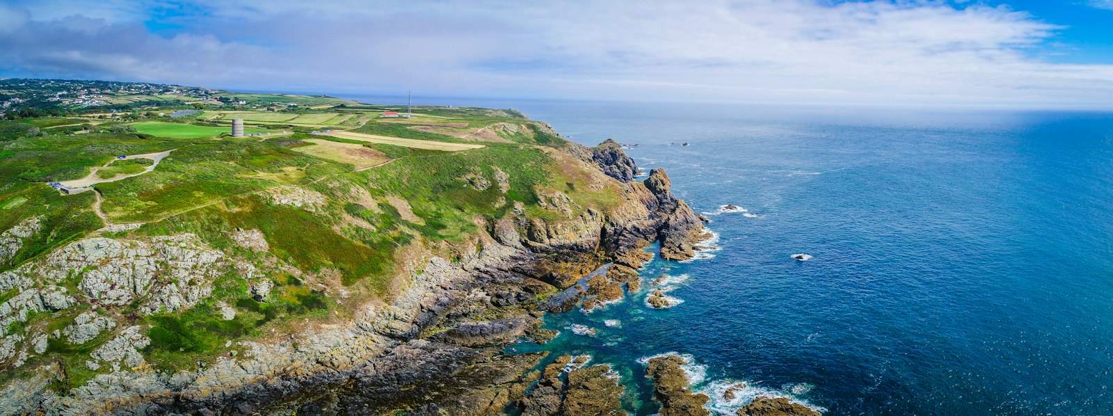 Aerial view of the Guernsey coastline and cliffs