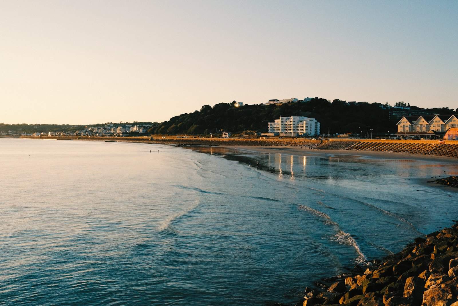 Waterfront homes and apartments on a Jersey bay